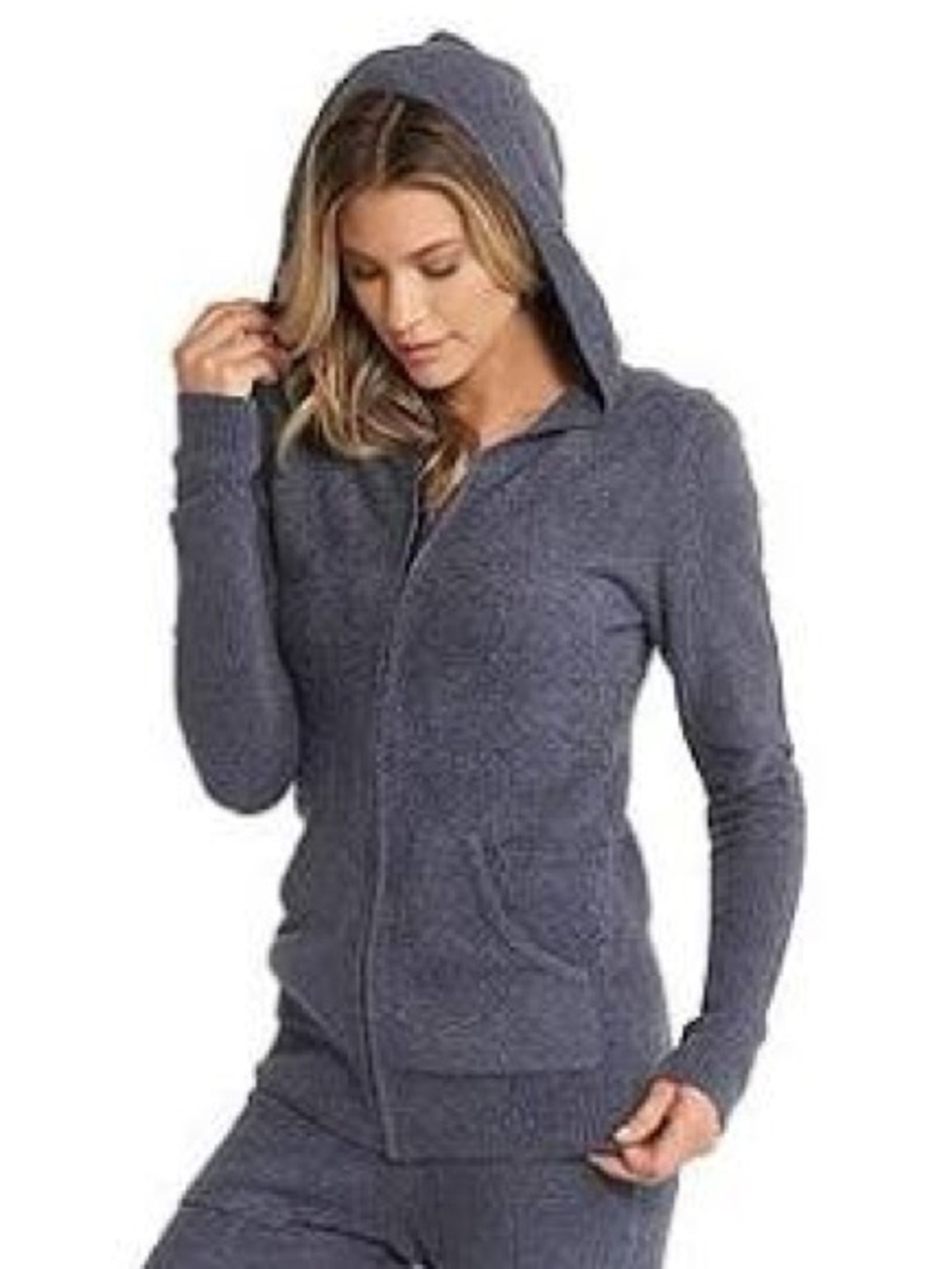 Barefoot dreams cozychic lite small grey full zip hoodie long sleeve pockets